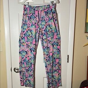 Lilly Pulitzer, pajama pants Oyster Bay navy long jungle animal print multi M